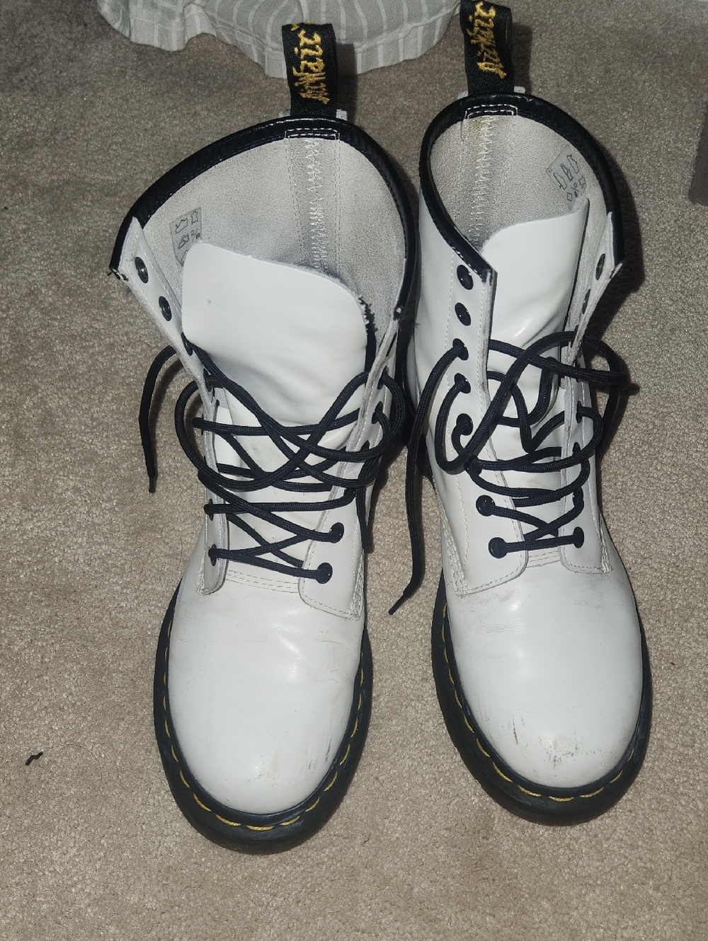 Dr. Martens White Lace-Up Combat Boots with Black Trim